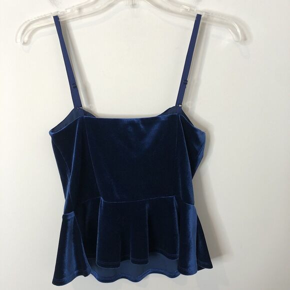 Express NWT Women's Blue Crushed Velvet Peplum Cami Tank Size Small - Picture 7 of 8